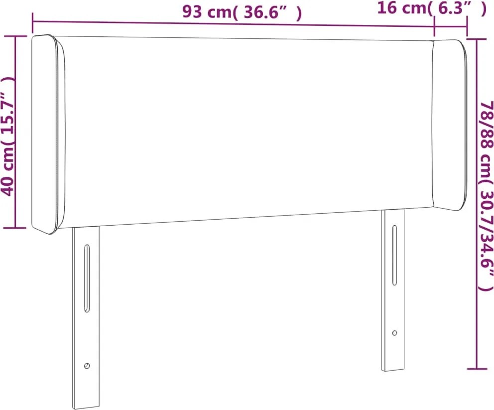 szürke műbőr szárnyas fejtámla szárnyakkal 93x16x78/88 cm