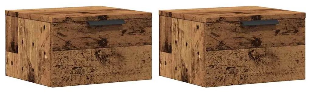 2 db antik fa színű falra szerelhető éjjeliszekrény 34x30x20 cm