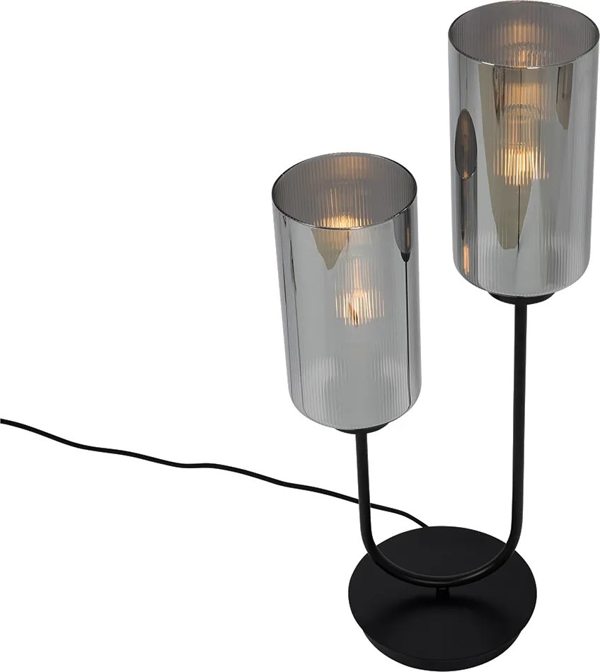 Okos asztali lámpa fekete füstüveggel, 2 db Wifi ST64-es izzóval - Laura