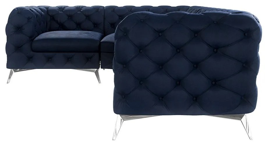 Sötétkék bársony sarokkanapé (bal oldali-L alakú) Chelsea – Ropez