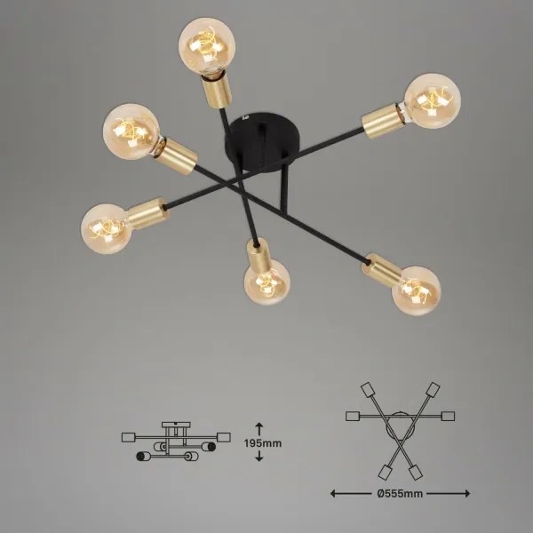 Briloner 3868-065 - Felületre szerelhető csillár BLACK STEEL 6xE27/60W/230V
