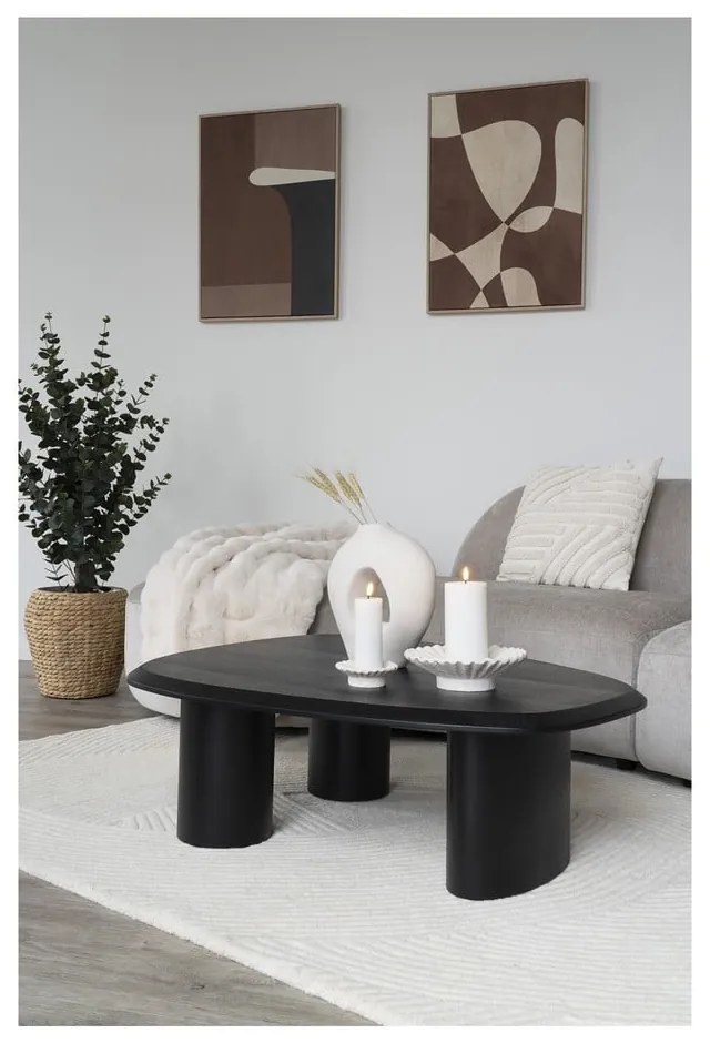 Fekete dohányzóasztal kőrisfa dekoros asztallappal 78x96 cm Tirano – House Nordic