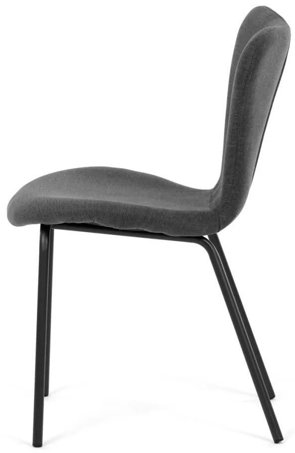 Scaun de sufragerie, material gri, picioare metalice negre