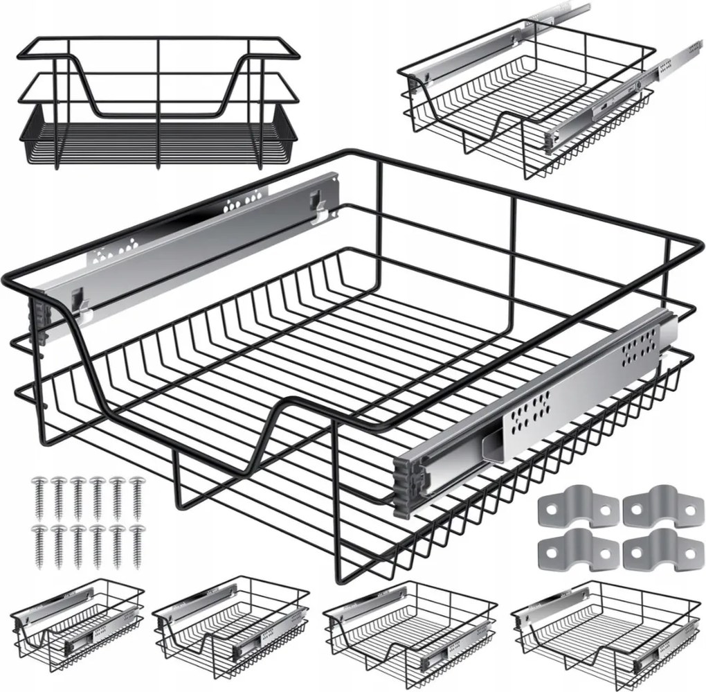 Teleszkópos Fiók Cargo Fekete Konyhai Kihúzható Kosár 50 CM