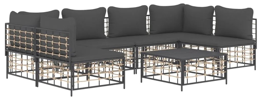 7 részes antracitszürke polyrattan kerti ülőgarnitúra párnákkal