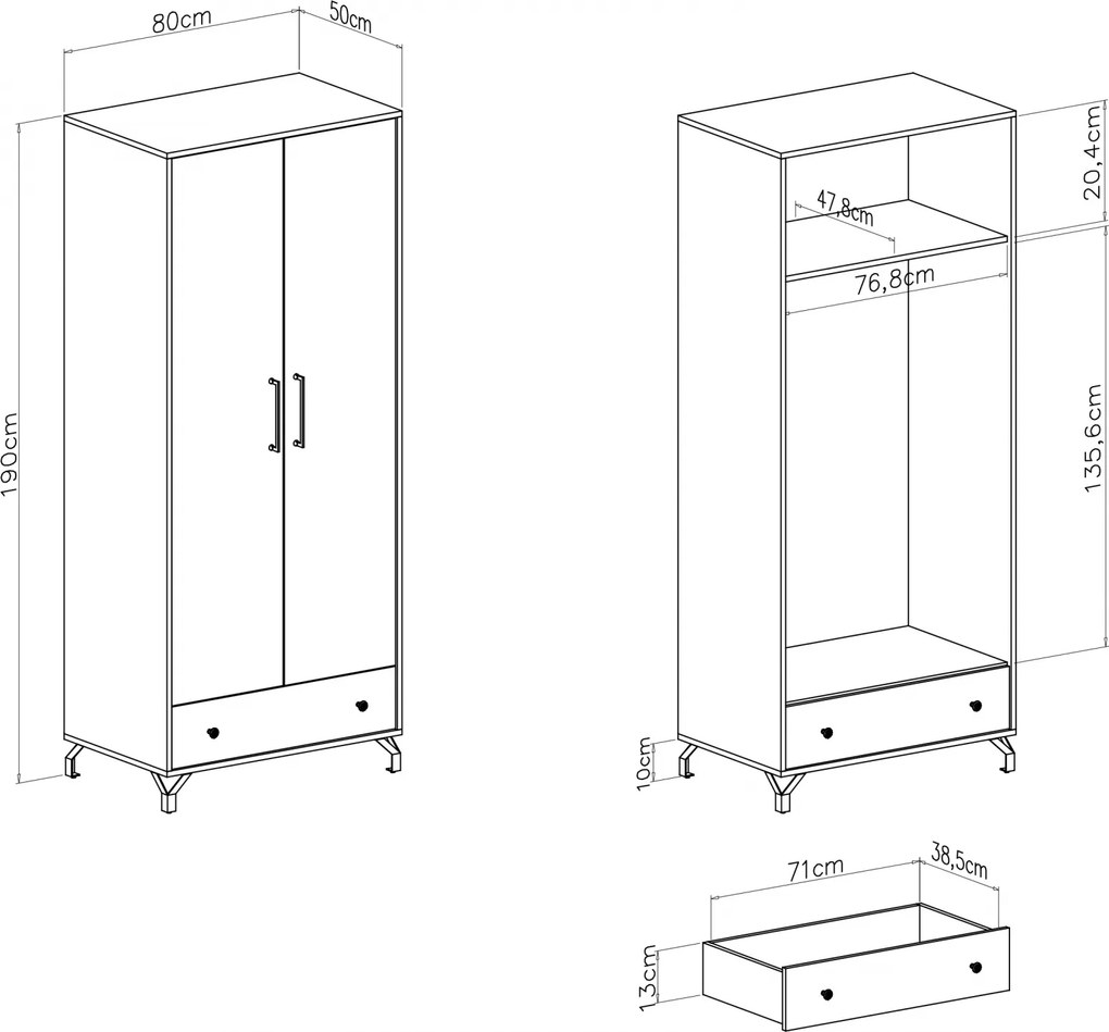 Anders gardróbszekrény 80 cm fiókkal - fehér