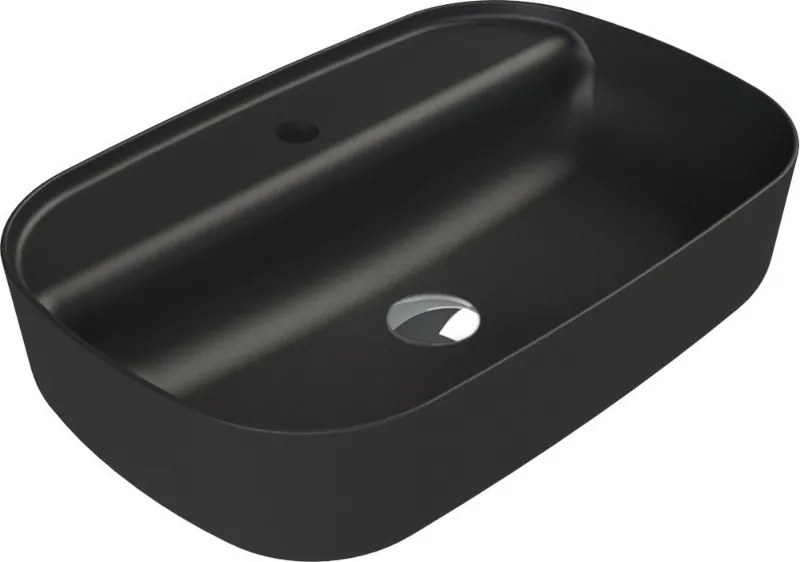 CeraStyle AQUA - PULTRA ültethető - Top Counter - porcelán mosdó - MATT FEKETE - 60 x 40 cm