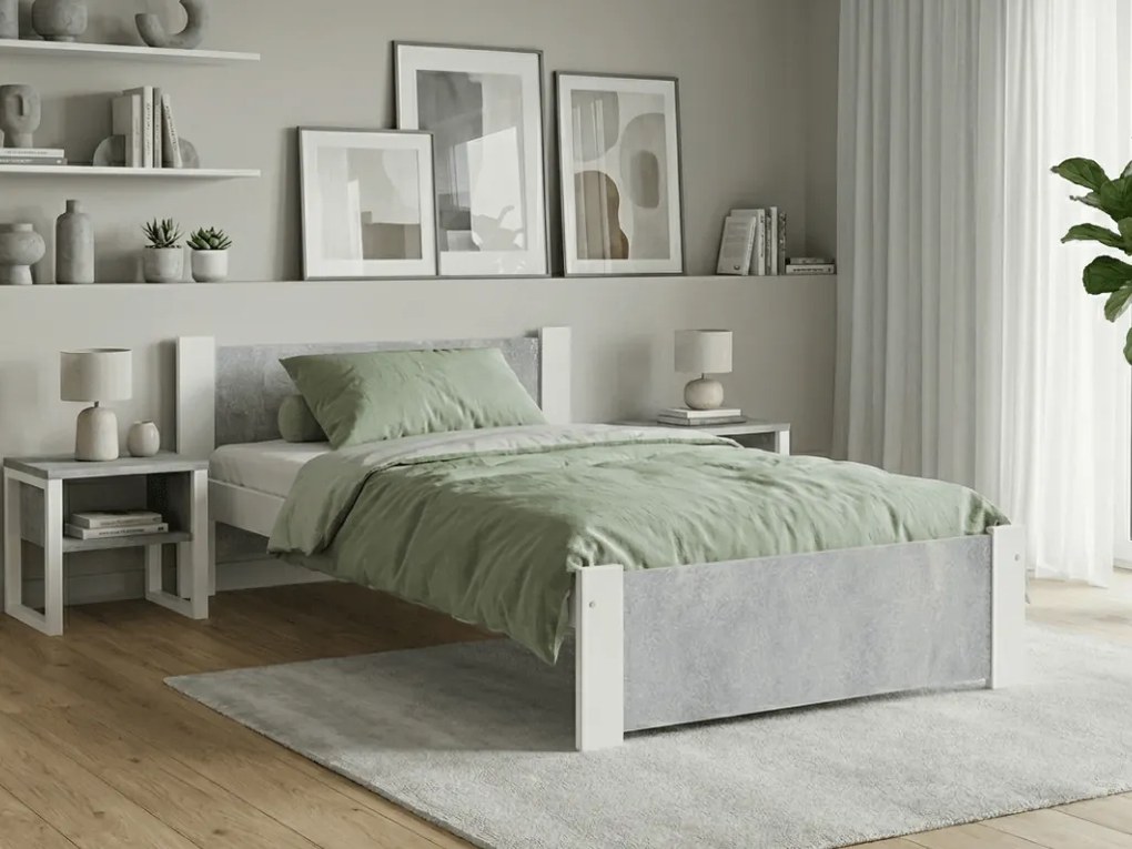 IKAROS ágy 90 x 200 cm, beton/fehér Ágyrács: Lamellás ágyrács, Matrac: Deluxe 10 cm matrac