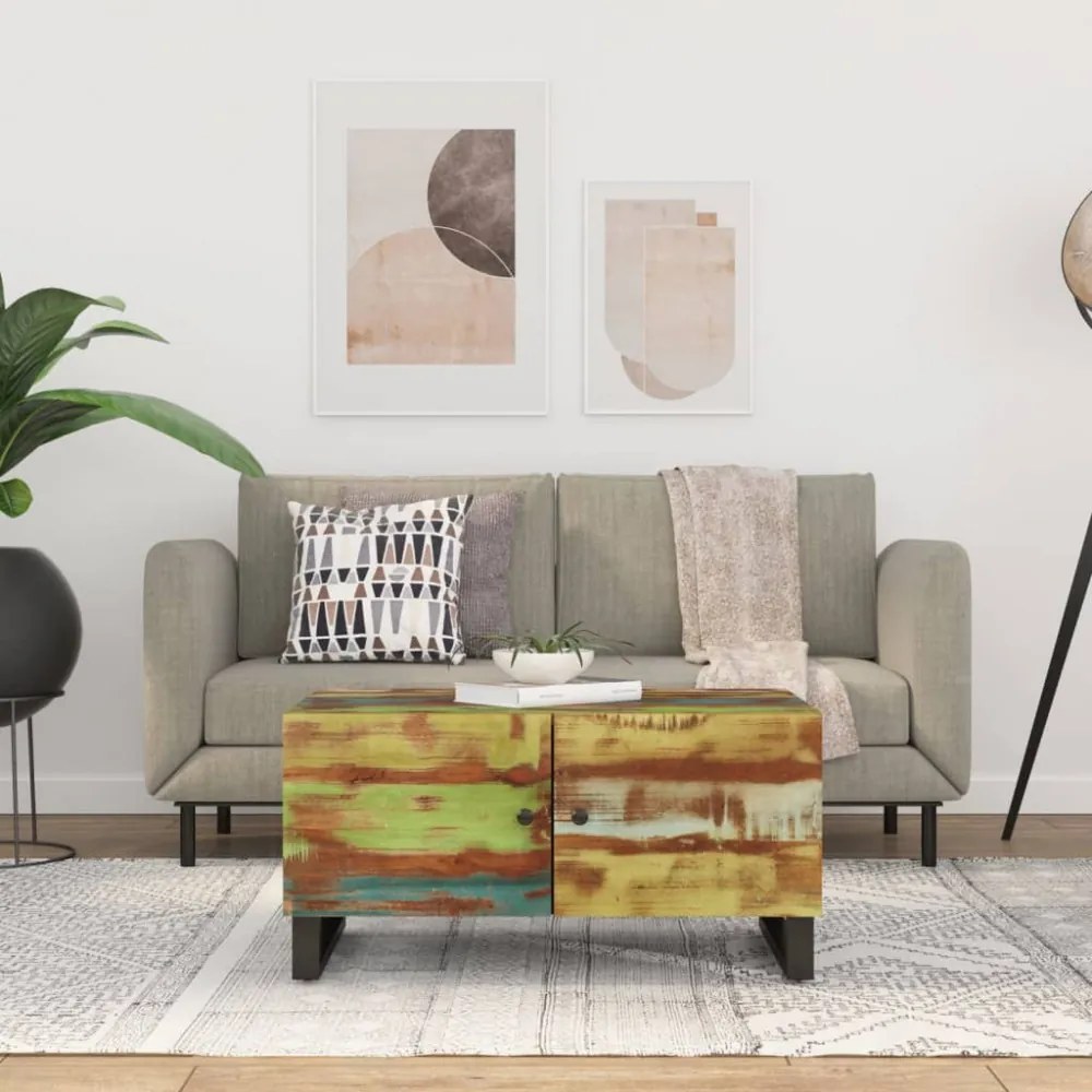 tömör újrahasznosított és szerelt fa dohányzóasztal 80x50x40 cm