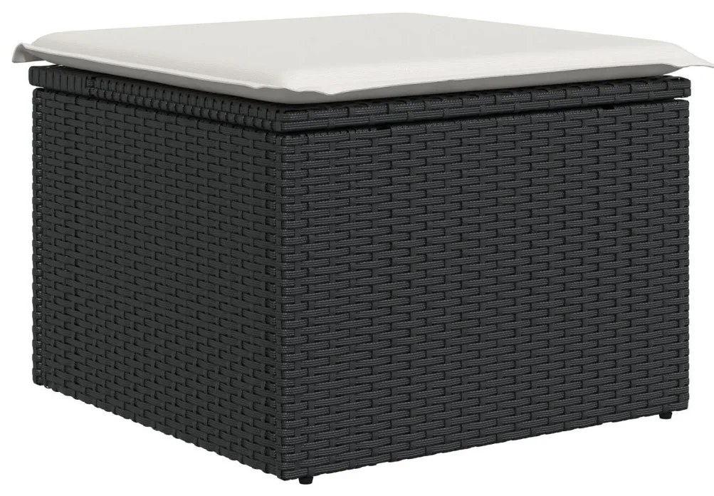 6 Részes Kert Sofa Készlet Párnákkal, Fekete Polirattan, Akác, 2-Személyes Kert Sofa Párnákkal, Fekete Polirattan