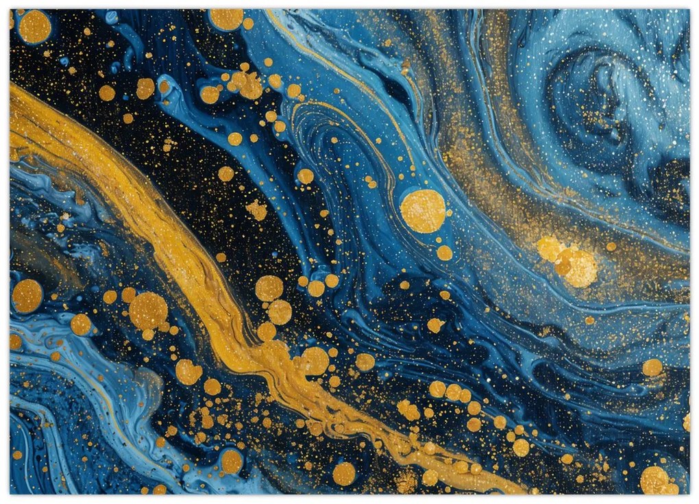 Üveg kép - Kék absztrakció arannyal (70x50 cm)
