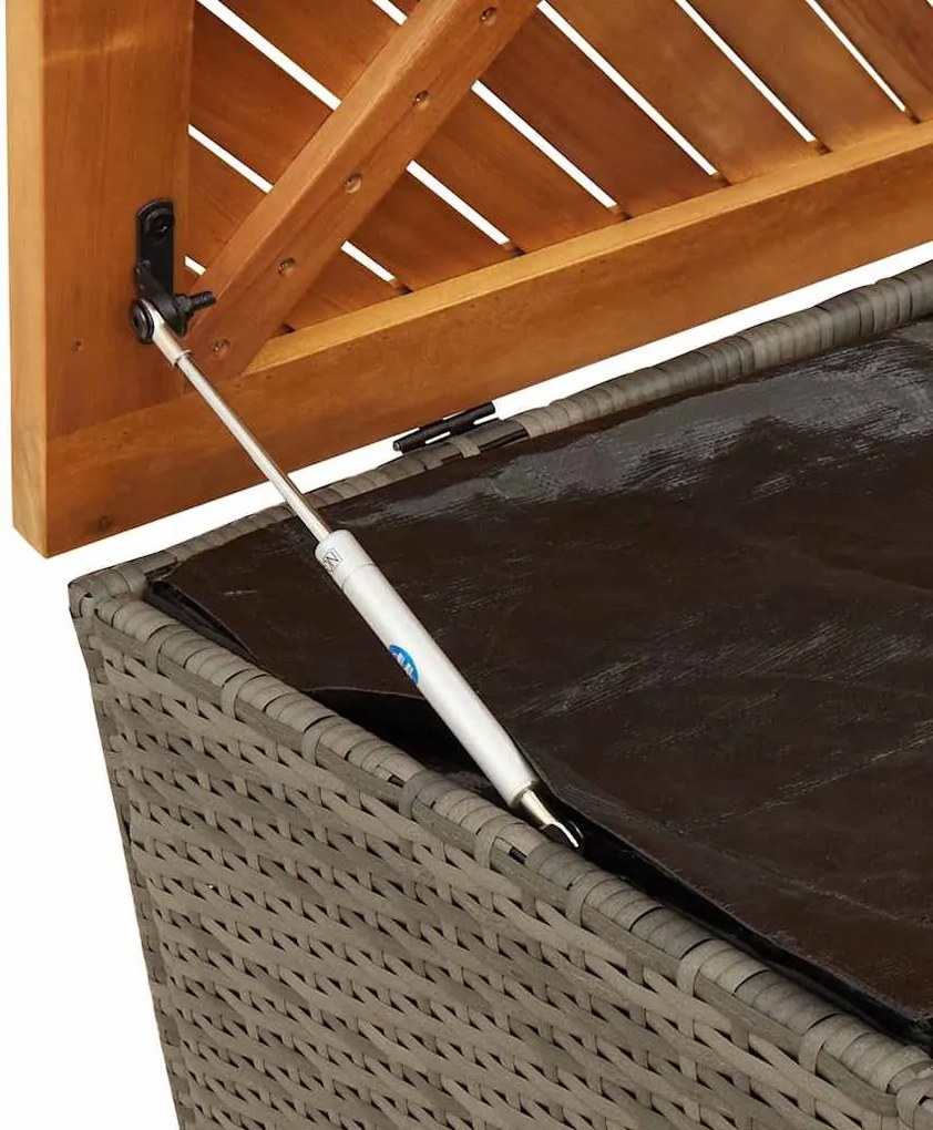 Szürke Polyrattan És Akácfa Kerti Tárolóláda 220 X 50 X 54 Cm
