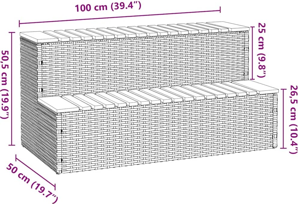 pezsgőfürdő lépcső bézs 100x50x50,5 cm polyrattan és akácfa
