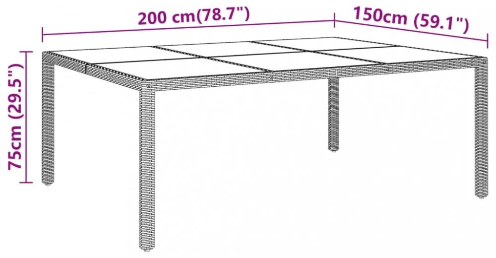 bézs polyrattan és edzett üveg kerti asztal 200 x 150 x 75 cm