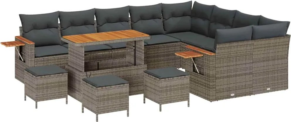 vidaXL Kerti Kanapé Szett párnával 14 pcs Szürke polirattan