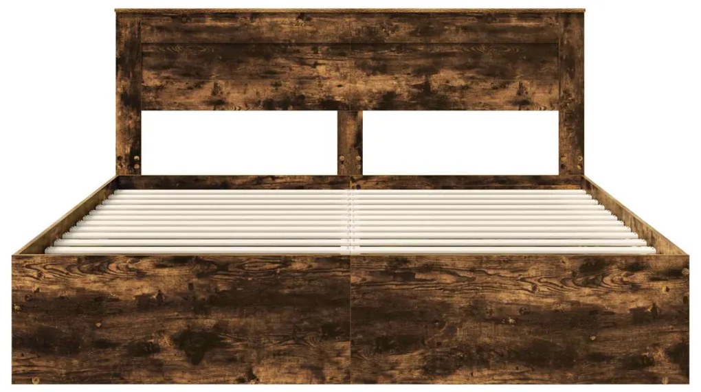 vidaXL Ágykeret fejtámlával Füstölt tölgy 200 x 200 cm Tömör fenyőfa
