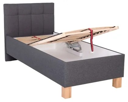 Kárpitozott ágy MARIA ONE 90x200 cm, matraccal és ágyneműtartóval, szürke