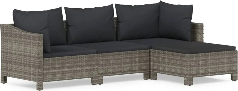 vidaXL 4 részes szürke polyrattan kerti ülőgarnitúra párnákkal