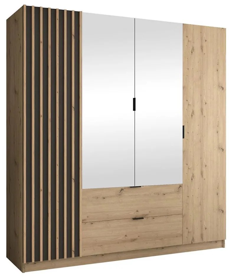 VISTA gardróbszekrény tükörrel, 200x215 cm, artisan tölgy/grafit