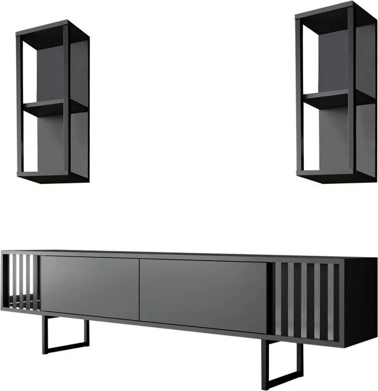 TV-állvány polcokkal Chrome Anthracite and Black