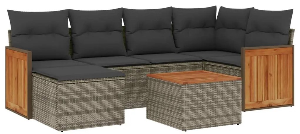 7 részes szürke polyrattan kerti ülőgarnitúra párnákkal