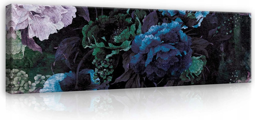 Vászonkép 145x45 Sötét virágok drámai bazsarózsa éjszakai kert luxus csokor