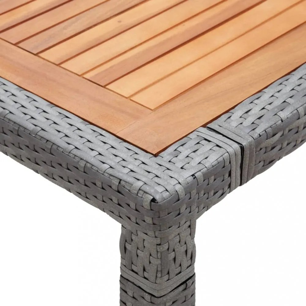 szürke polyrattan és akácfa kerti asztal 200 x 150 x 74 cm