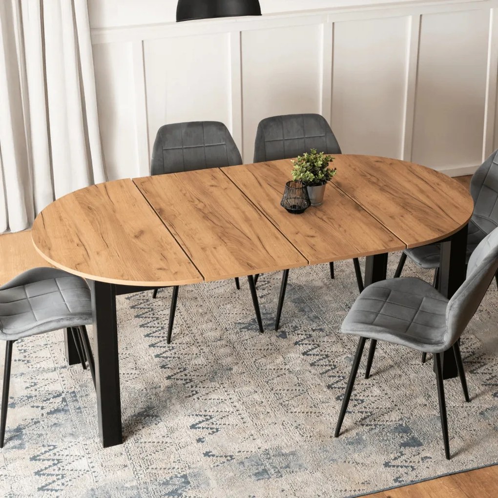 Bővíthető Étkezőasztal Kézműves Tölgy/Fekete Színben. JAMES 103-223 cm