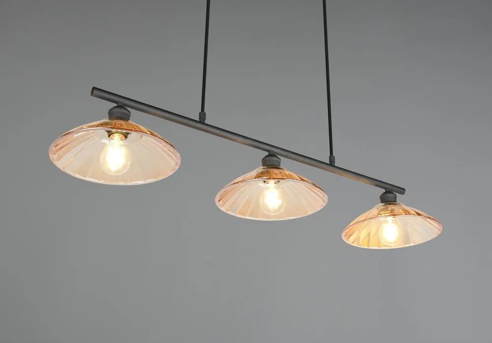 Fekete-borostyán színű fém függőlámpa üveg búrával Eluna – Reality