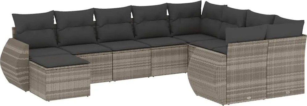 vidaXL 10 részes világosszürke polyrattan kerti ülőgarnitúra párnákkal