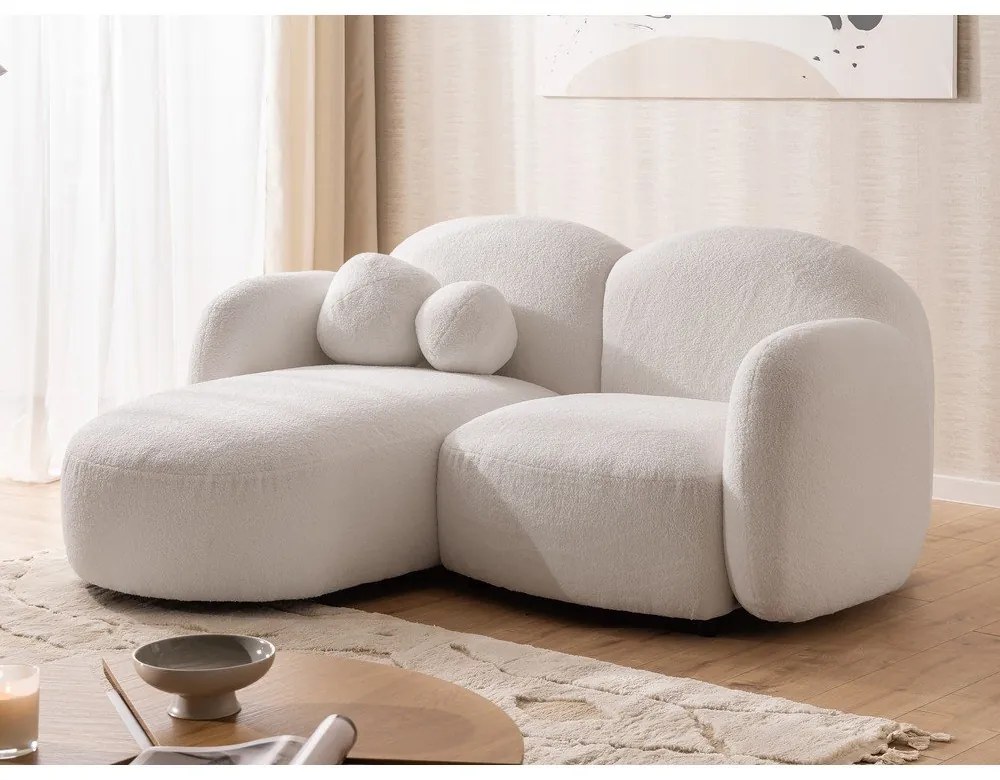 Krémszínű buklé sarokkanapé (bal oldali-heverő résszel) Orbit – Ropez