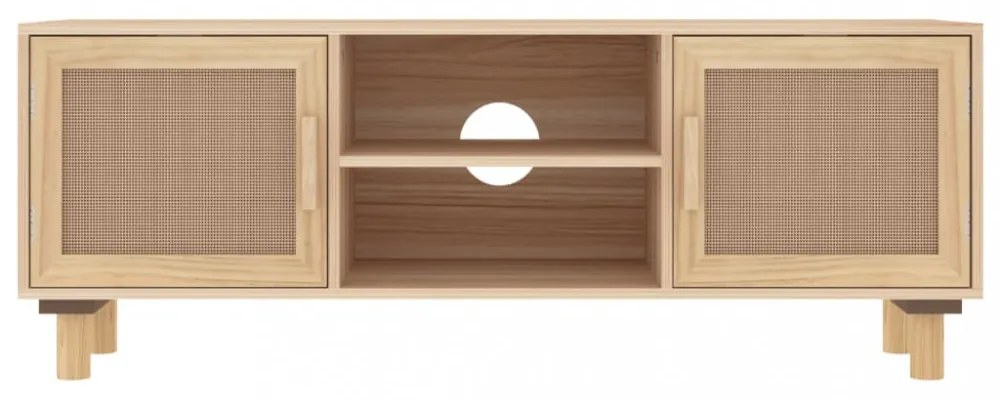 barna fenyőfa és természetes rattan TV-szekrény 105x30x40 cm