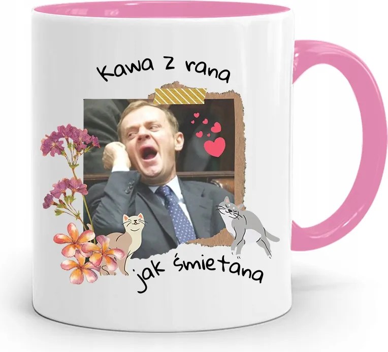 Donald Tusk Rózsaszín Bögre Platform Ajándék fényképes nyomtatással