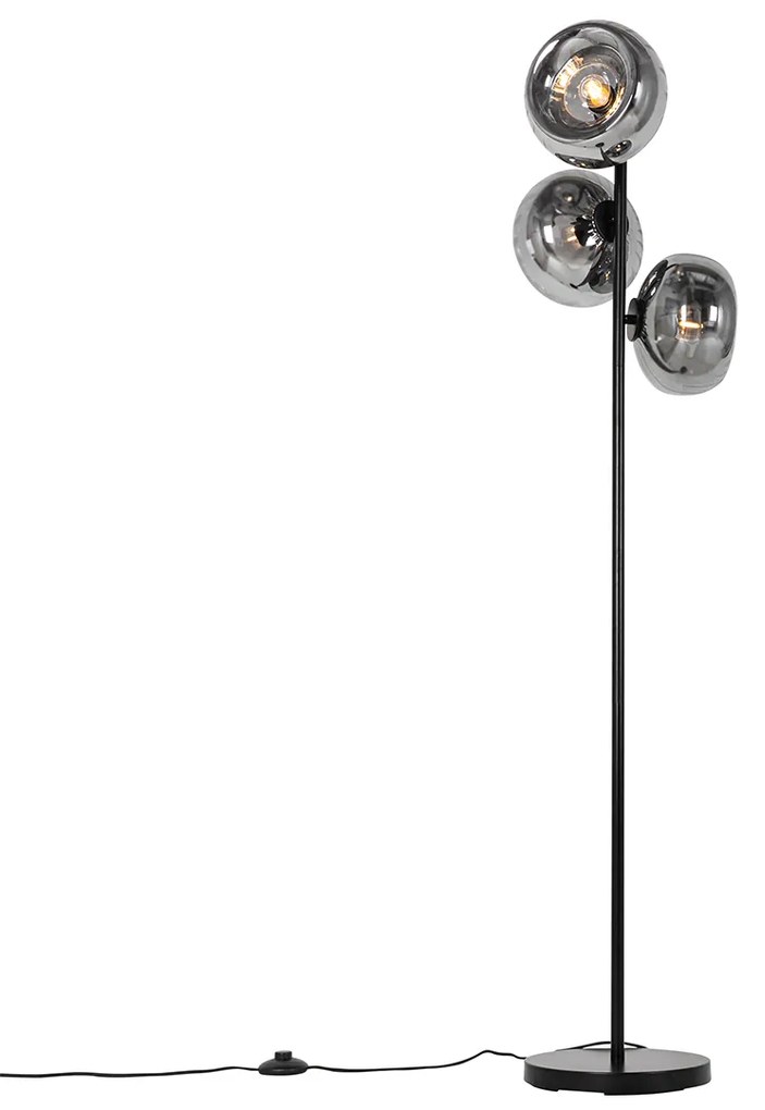 Art Deco állólámpa fekete füstüveggel 3 lámpás - Ayesha