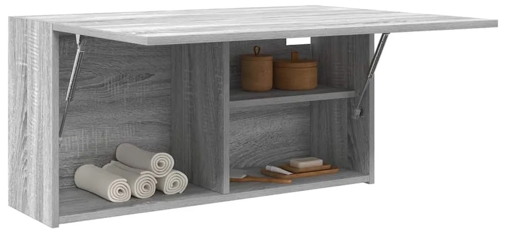 szürke sonoma szerelt fa fali fürdőszobaszekrény 80x25x40 cm