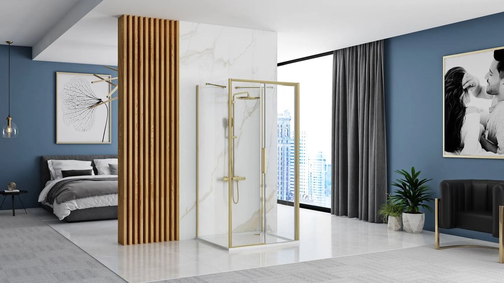 Falra szerelhető zuhanykabin REA Rapid Slide Brush Gold