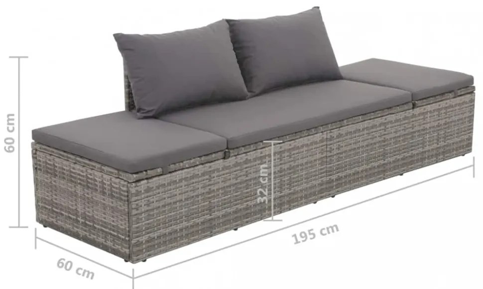 szürke polyrattan kerti ágy 195 x 60 cm