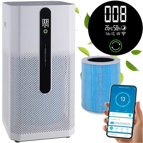 Légtisztító HEPA H12 szűrővel, ionizációval és Wi-Fi-vel - 370 m³/h, 80 m²