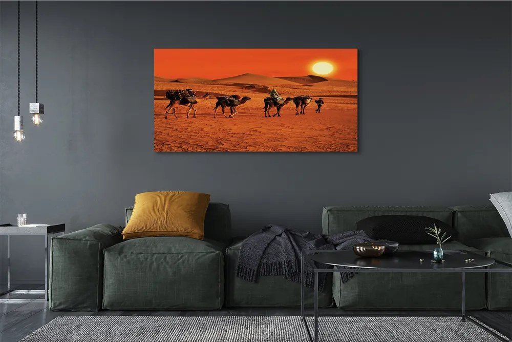 Canvas képek Tevék az emberek sivatagi nap ég 125x50 cm