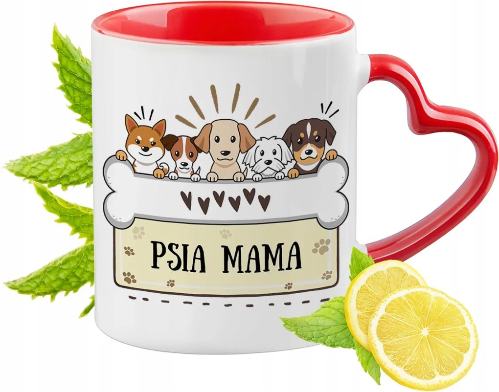 Kutya Kutyás Bögre Piros Szív Alakú Füllel Ajándék