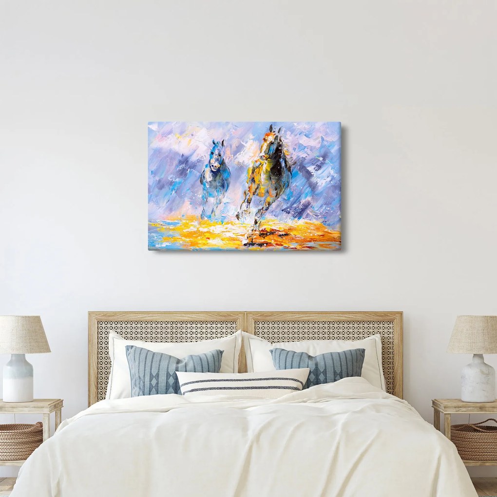 Futó lovak képe, olajfestmény (90x60 cm)