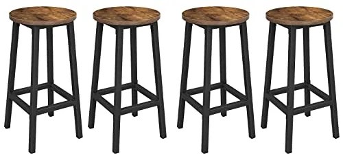 4 darabos bárszék szett, konyhai ülőke, acélvázzal, 65 cm, rusztikus barna és fekete