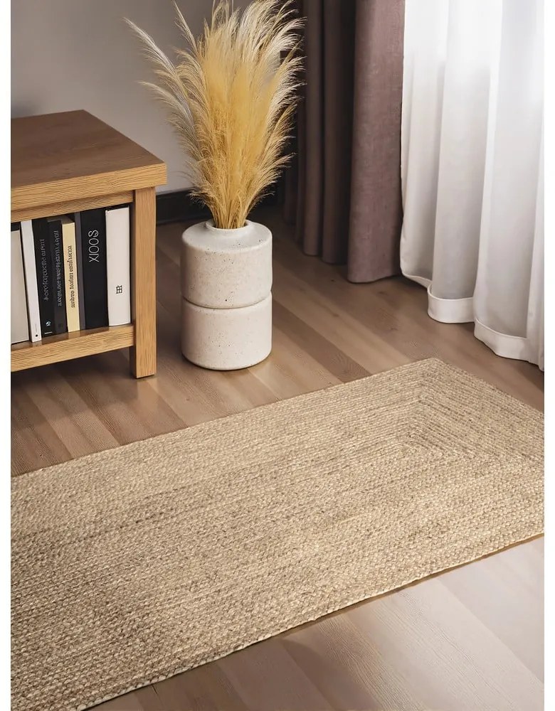 Világos natúr színű kétoldalas-kézi szövésű juta futószőnyeg 80x200 cm Juno – Hanse Home