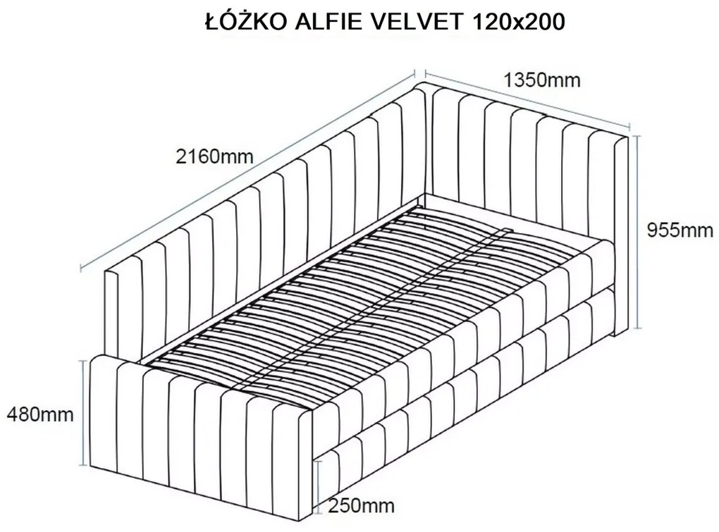 Kárpitozott ágy ALFIE VELVET hozzáágyazással 120x200 cm bézs