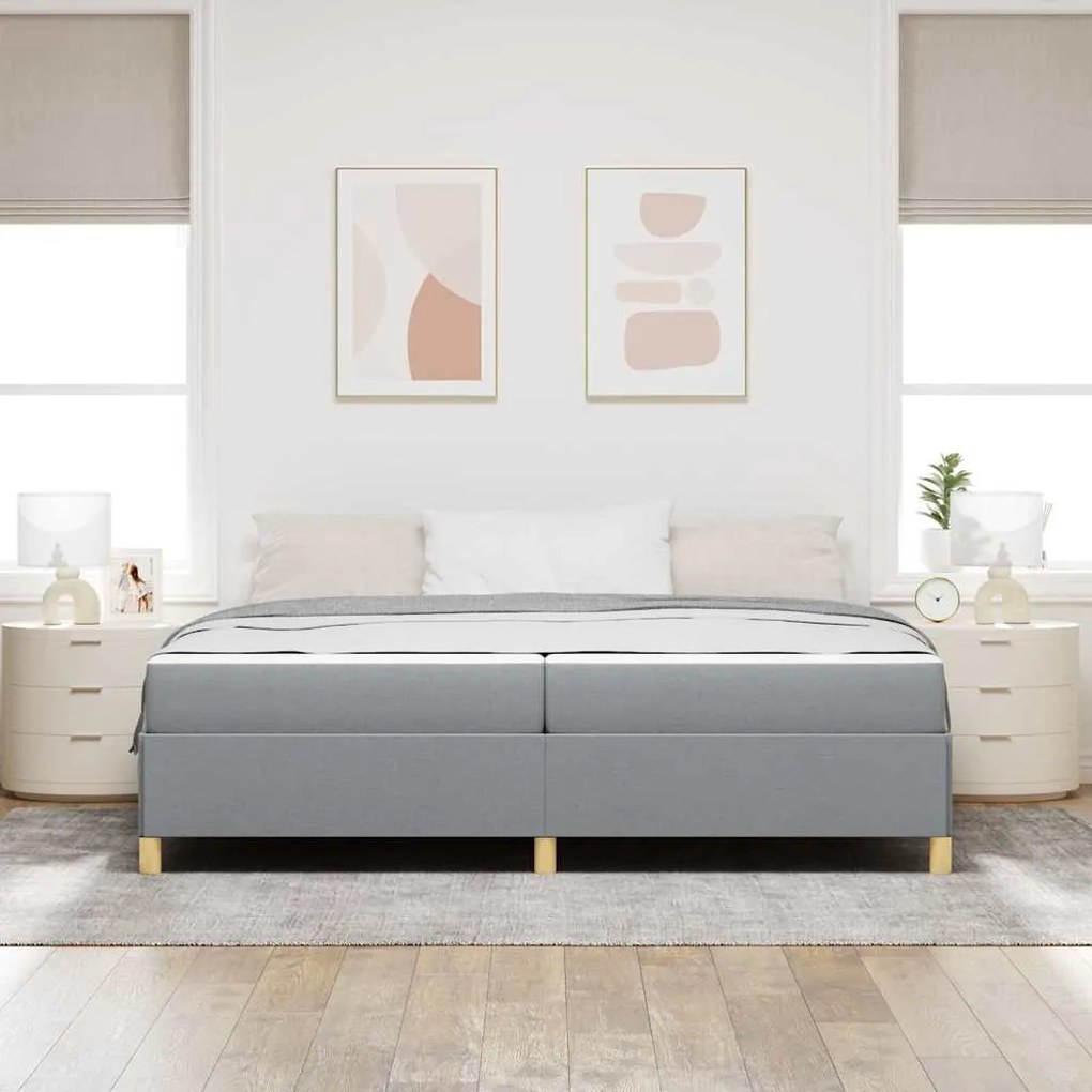 Boxrugós ágy Világosszürke és Fehér 200 x 200 cm szövet
