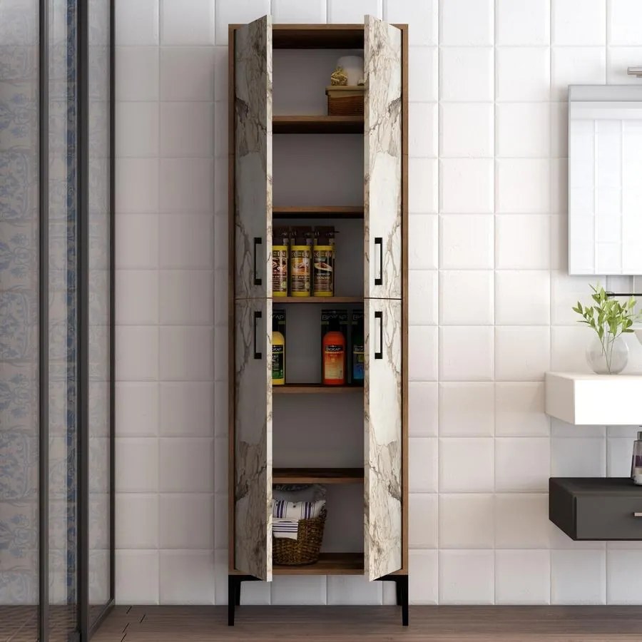 Tároló szekrény Berlin A - Diós, Fehér Marble