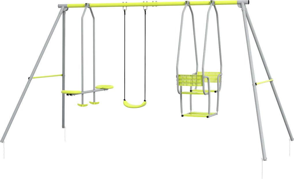 Outsunny 3 az 1-ben Gyermek Hintaállvány 1 Normál Üléssel és 3 Hintával, Fém Váz, Maximális Terhelhetőség 225 kg, Szabadtéri Játék Zóna, Zöld | Aosom