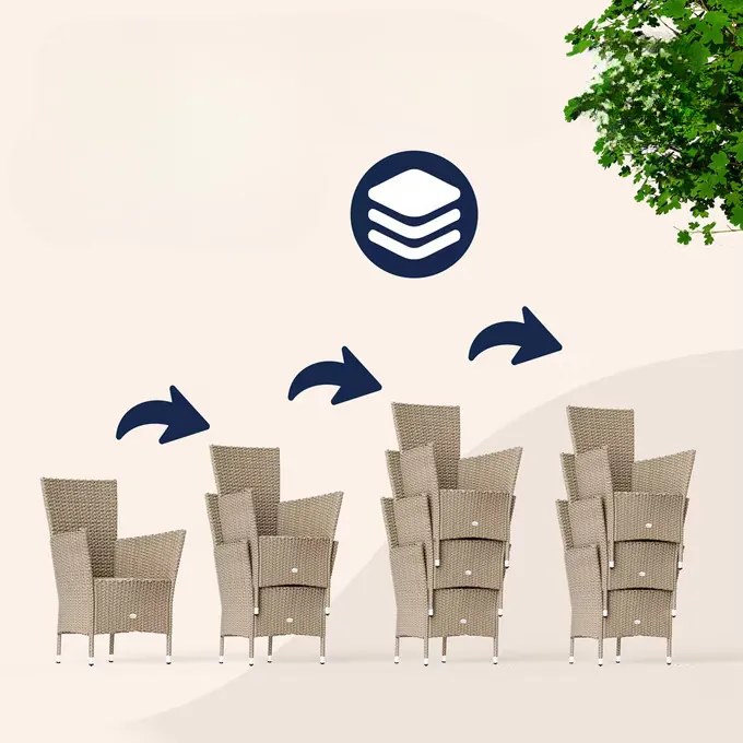 Casaria® Kerti rattan garnitúra Berlin 1+6 - bézs/krém