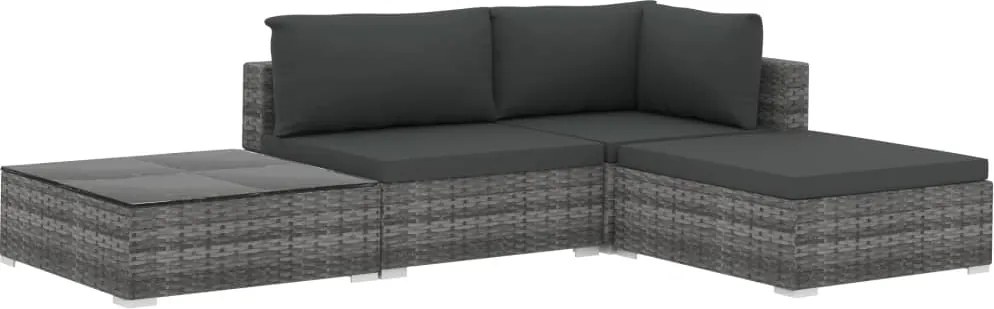vidaXL 4-részes szürke polyrattan kerti bútorszett párnákkal