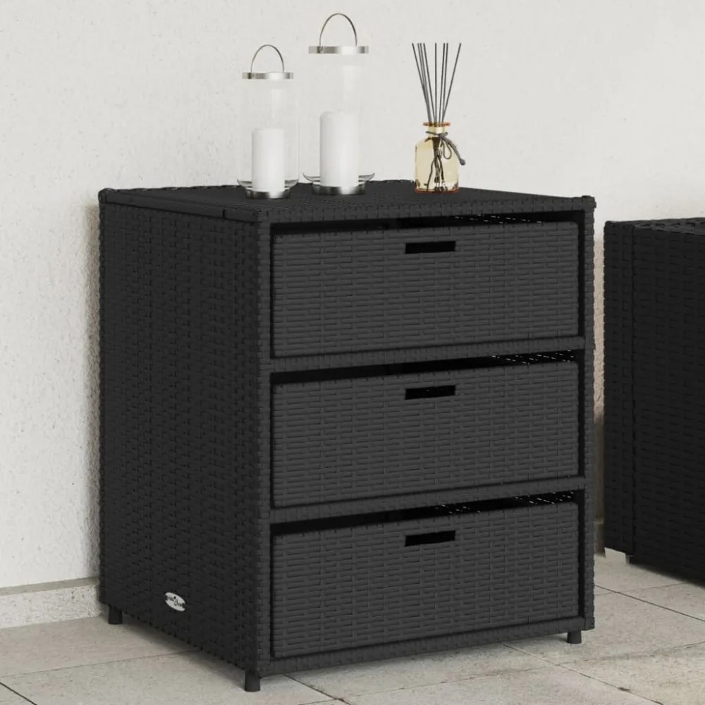fekete polyrattan kerti tárolószekrény 55 x 59 x 69 cm